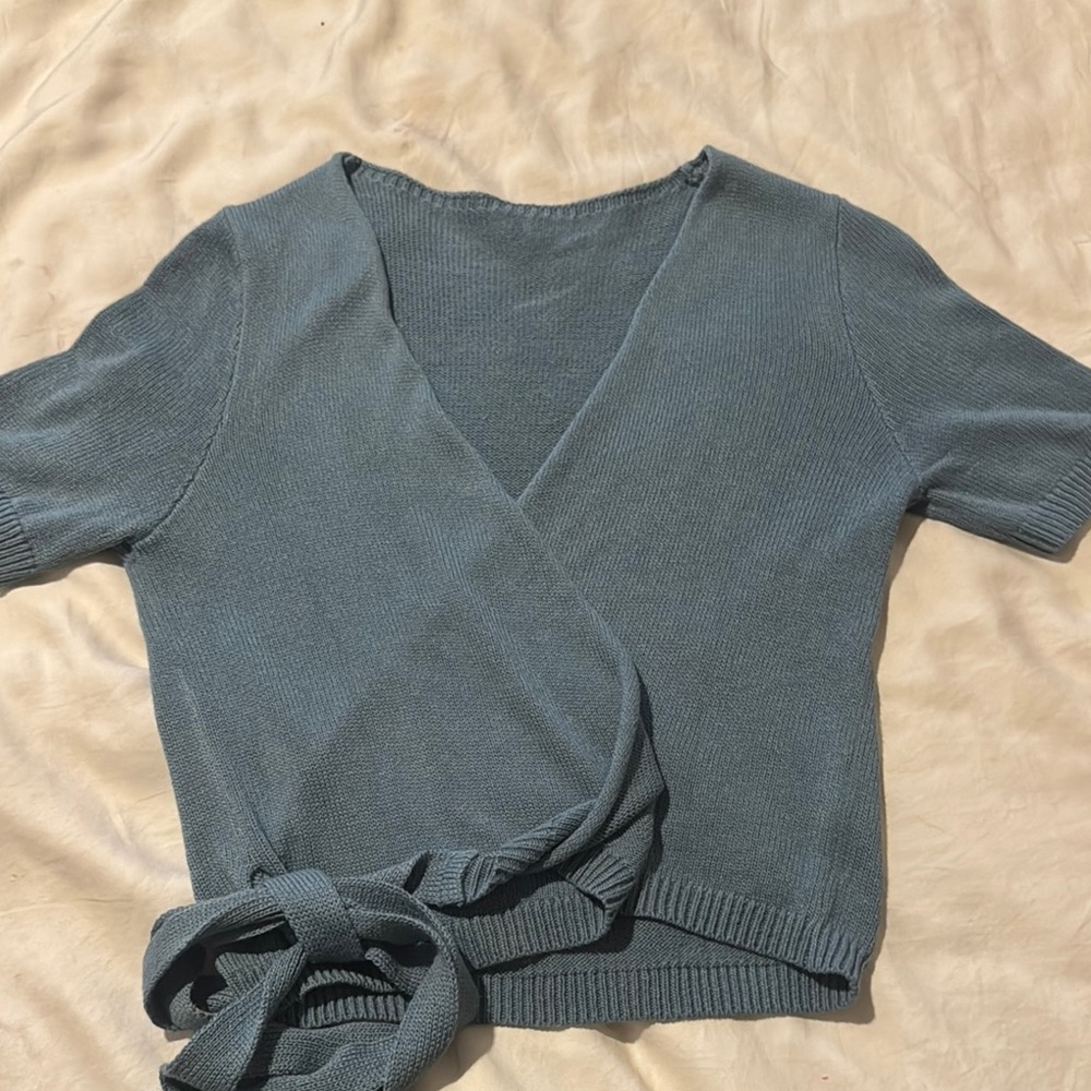 Blue Wrap Knit Top